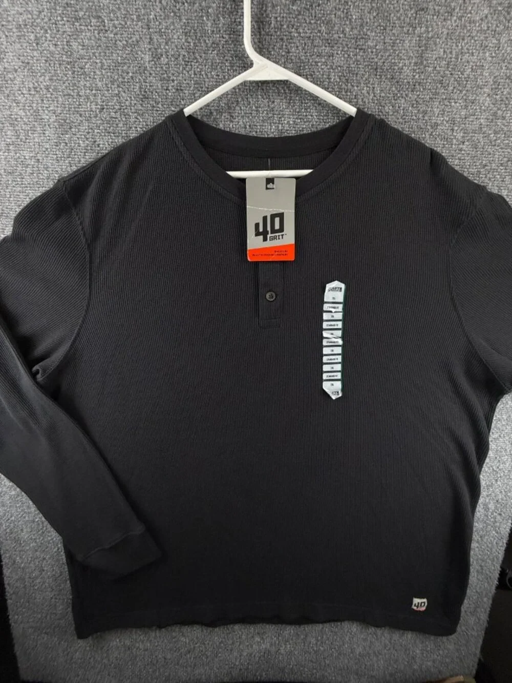 NWT 40 Grit Duluth Trading Thermal Shirt Men 2XL Black Waffle Knit Henley Adult